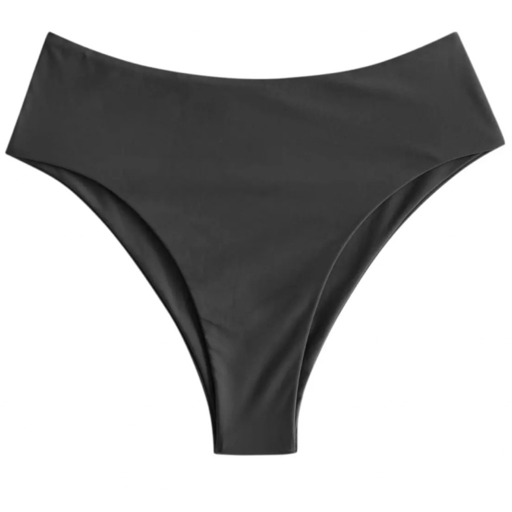 ZAFUL High Waisted High Leg Plain Bikini Bottom - Black M